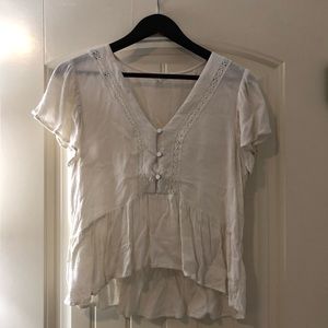 Cream Boho loose fitting dressy button up blouse.